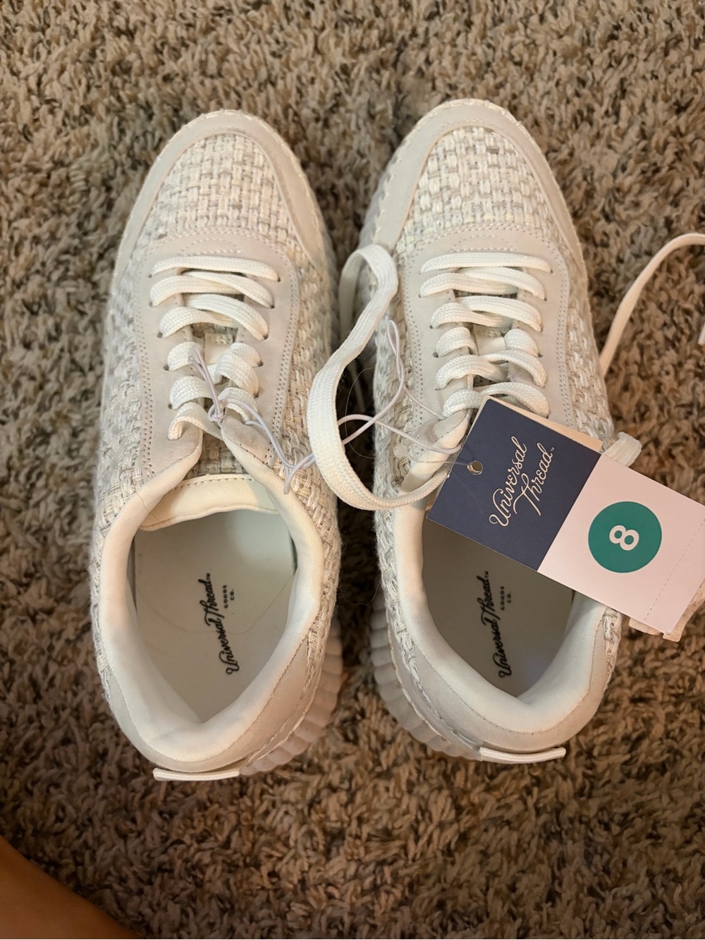 Universal Thread Cream-White Knit Lace-Up Sneakers